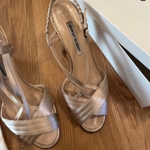Manolo Blahnik pink satin heeled sandal